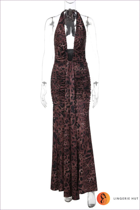 Animal Print Halter Maxi Dress - Night out Energy - s / Leopard - Dresses - Animal Print • Bodycon • Clothing • Date