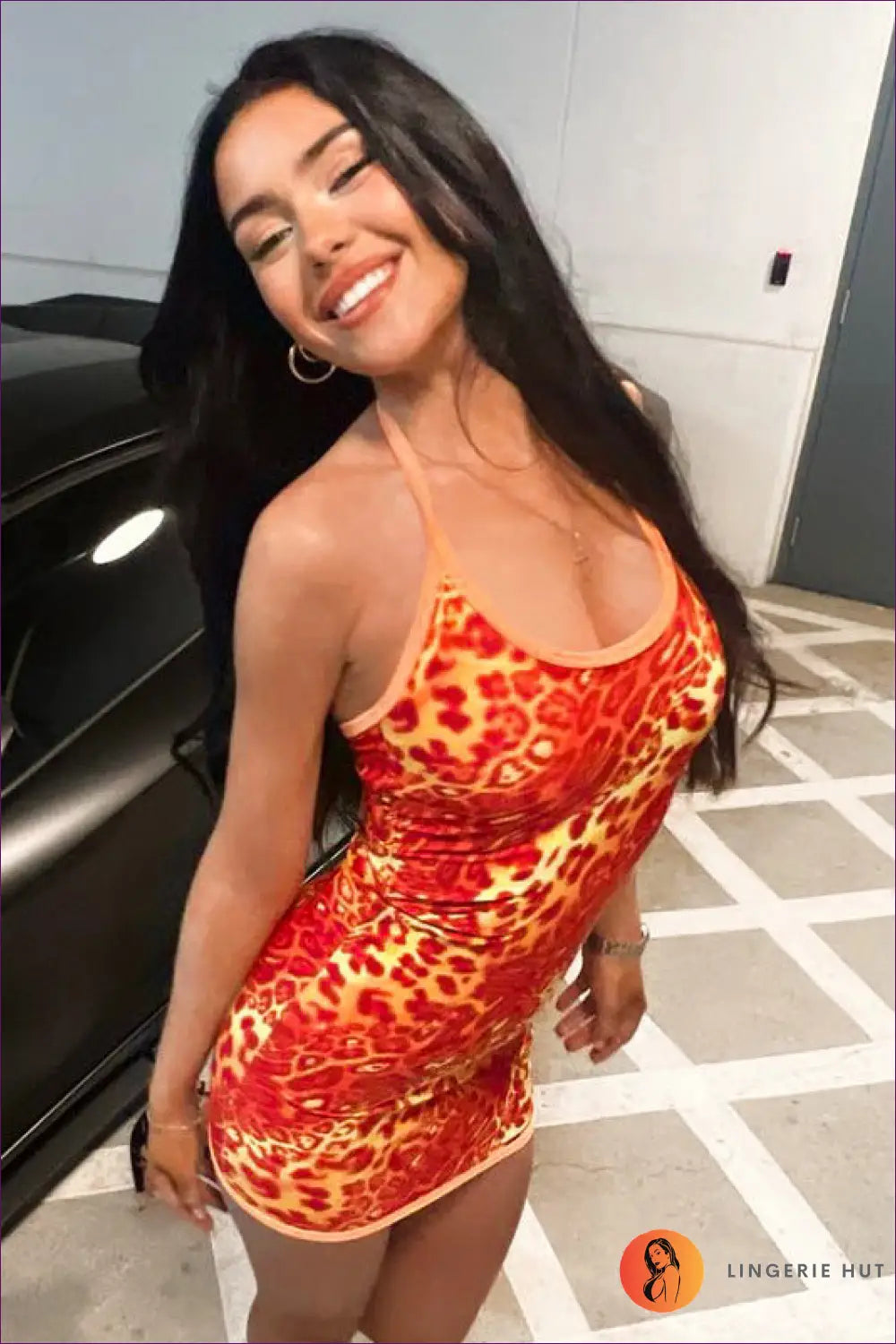 Animal Print Halter Mini Dress - Worth a Second Look - Dresses - Lingerie Hut - Backless • Bodycon • Clubwear