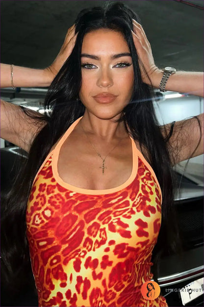 Animal Print Halter Mini Dress - Worth a Second Look - Dresses - Lingerie Hut - Backless • Bodycon • Clubwear