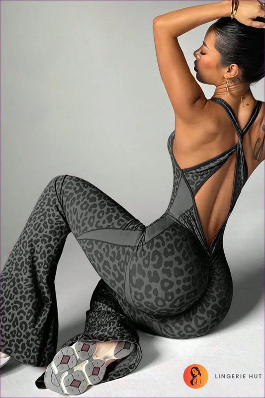 Animal Print Jumpsuit with Cutout Back - Bold Moves Only - s / Dark Grey - Lingerie Hut - Activewear • All Season