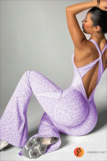 Animal Print Jumpsuit with Cutout Back - Bold Moves Only - s / Purple - Lingerie Hut - Activewear • All Season