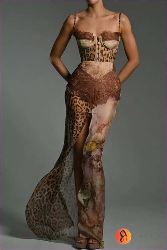 Animal Print Maxi Bodycon Dress - Understated Glamour - s / Coffee - Dresses - Lingerie Hut - All Season • Chiffon