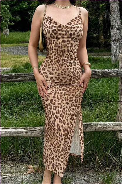 Animal Print Maxi Dress with Split - Summer Evenings Sorted - Dresses - Lingerie Hut - Backless • Cutout • Evening Wear