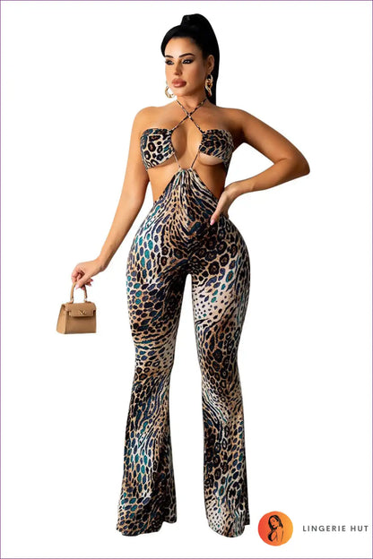 Unleash Your Inner Temptress With Lingerie Hut’s Animal Print Patchwork Cutout Jumpsuit. Designed For