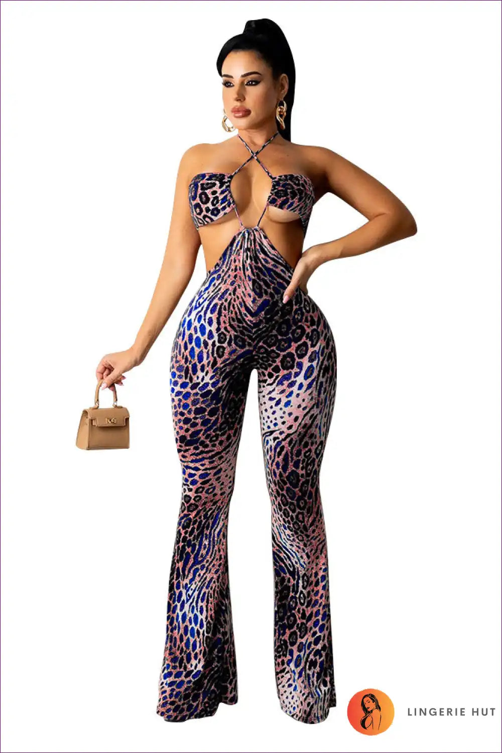 Unleash Your Inner Temptress With Lingerie Hut’s Animal Print Patchwork Cutout Jumpsuit. Designed For