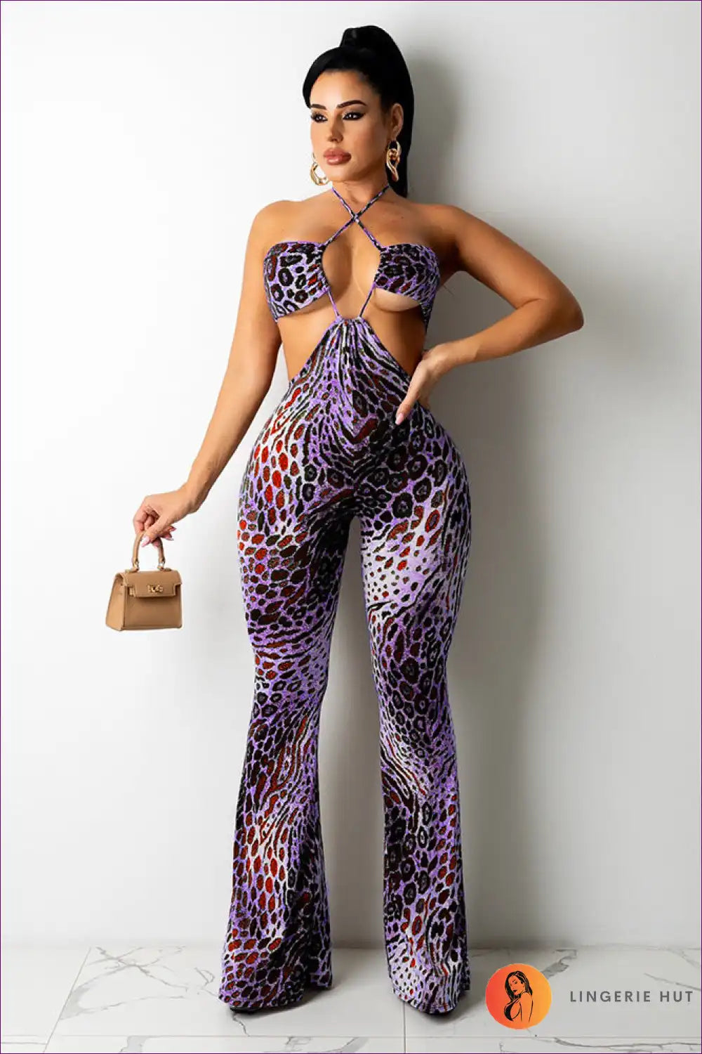 Unleash Your Inner Temptress With Lingerie Hut’s Animal Print Patchwork Cutout Jumpsuit. Designed For