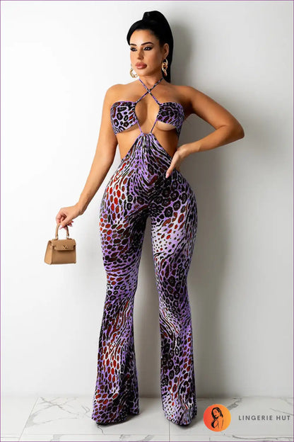 Unleash Your Inner Temptress With Lingerie Hut’s Animal Print Patchwork Cutout Jumpsuit. Designed For