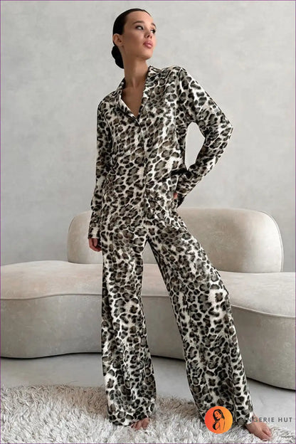 Animal Print Pyjama Set - Wild Sophistication for All Season, Animal, Casual, Everyday, Glamour