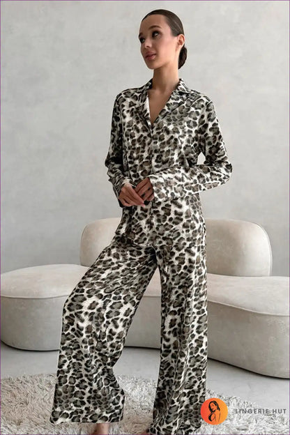 Animal Print Pyjama Set - Wild Sophistication for All Season, Animal, Casual, Everyday, Glamour