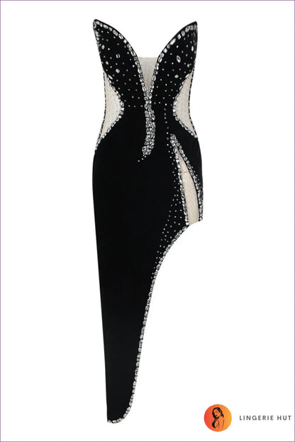Beaded Asymmetric Midi Dress - the one They’ll Ask About - m / Black - Dresses - Lingerie Hut - A-line • All Season