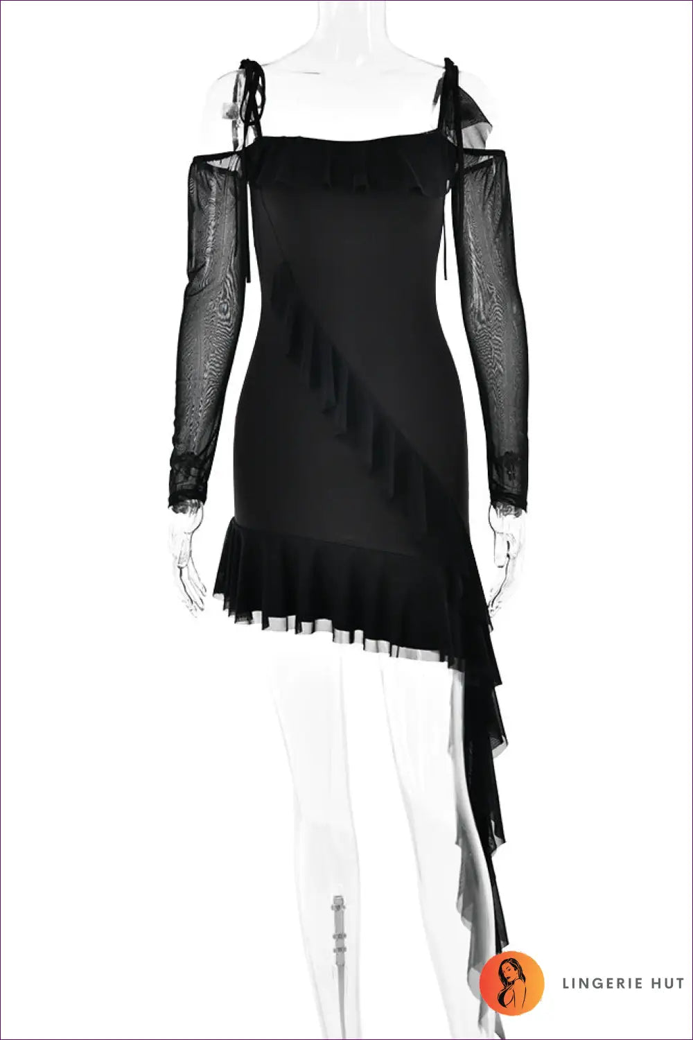 Asymmetric Bodycon Mini Dress - Worth a Second Look - s / Black - Dresses - Asymmetric • Clubwear • Evening Wear