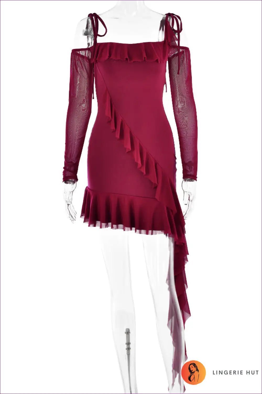 Asymmetric Bodycon Mini Dress - Worth a Second Look - s / Burgundy - Dresses - Asymmetric • Clubwear • Evening Wear