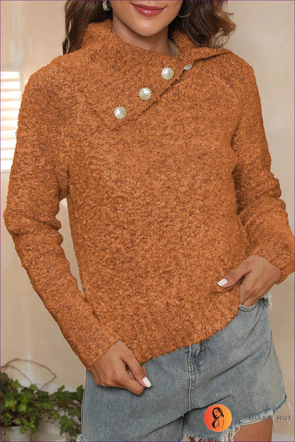 Asymmetric Button Jersey Top - Effortless Everyday Polished - s / Brown 4 Pearl Buckle - Lingerie Hut - All Season