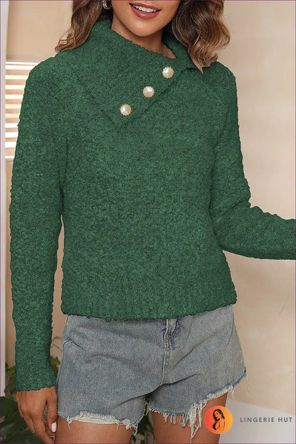 Asymmetric Button Jersey Top - Effortless Everyday Polished - s / Dark Green 4 Pearl Buckle - Lingerie Hut - All Season