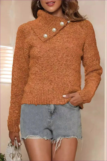 Asymmetric Button Jersey Top - Understated Edge for Cool Days Autumn, Casual, Everyday, Jersey, Winter