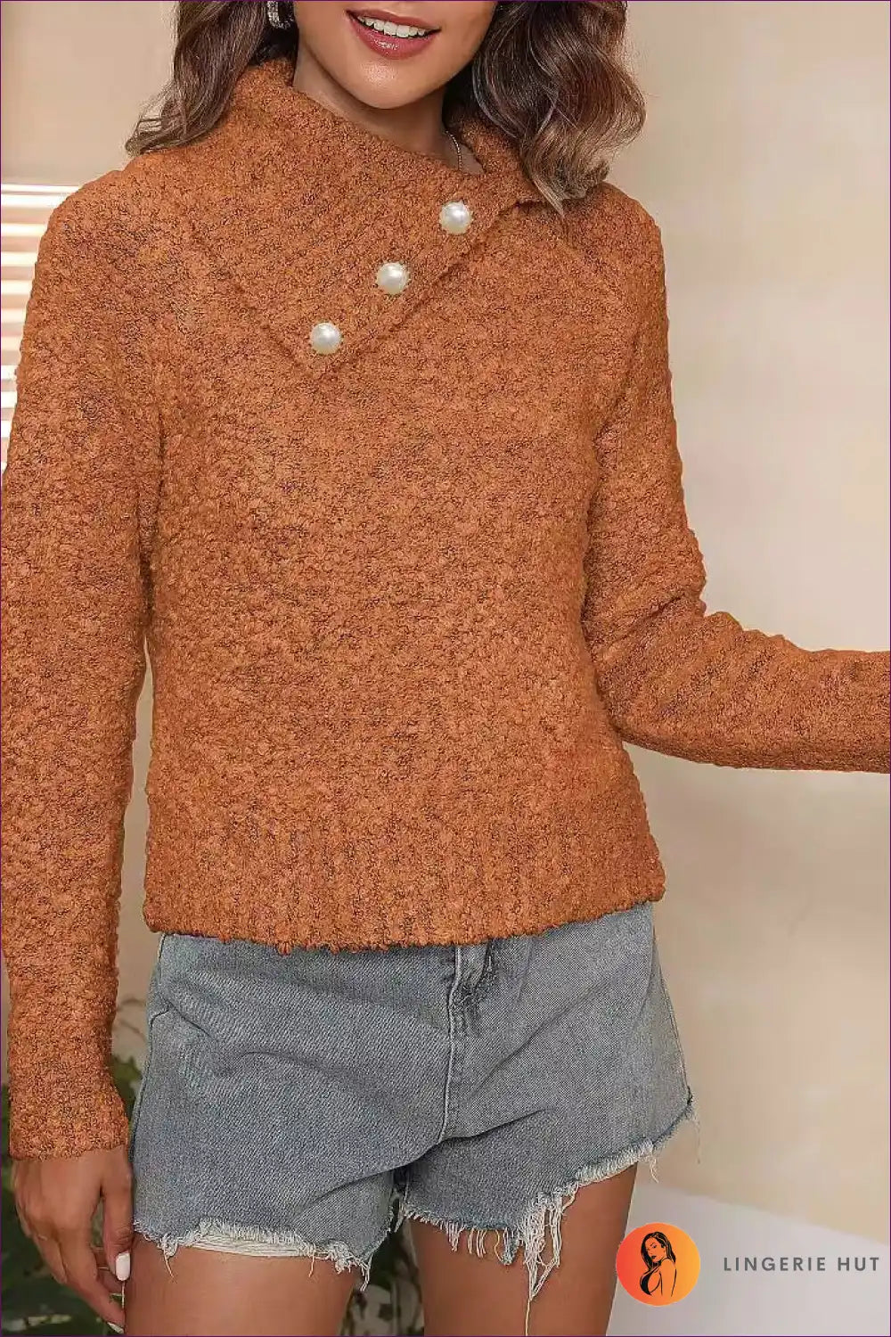 Asymmetric Button Jersey Top - Understated Edge for Cool Days Autumn, Casual, Everyday, Jersey, Winter