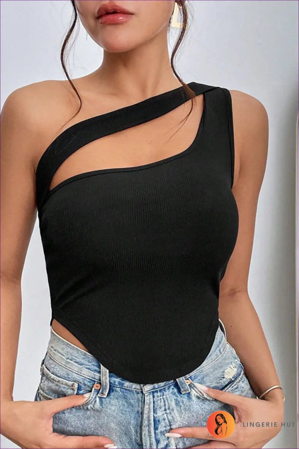 Asymmetric Cutout Crop Top - Worth a Second Look - s / Black - Shirts & Tops - Lingerie Hut - Casual • Date Night