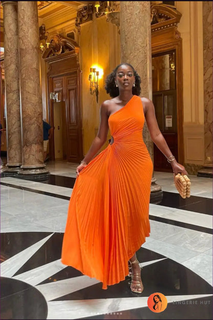 Asymmetric Cutout Maxi Dress - Evening Elegance All Season - s / Orange - Dresses - Lingerie Hut - A-line • All Season