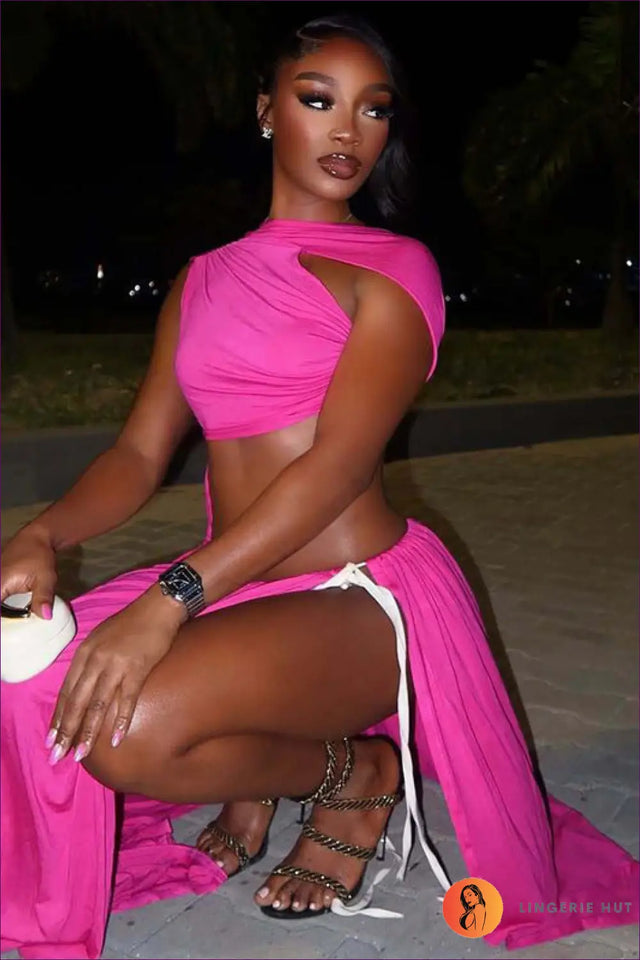 Asymmetric Cutout Co Ord Set with Side Tie - Resort Evenings