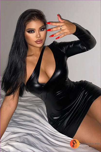 Asymmetric Faux Leather Bodycon Dress - Worth a Second Look - Dresses - Lingerie Hut - Autumn • Clubwear • Cutout