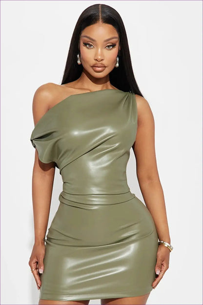 Asymmetric Faux Leather Mini Dress - Own the Night Energy - Dresses - Asymmetric • Bodycon • Clubwear • Evening Wear