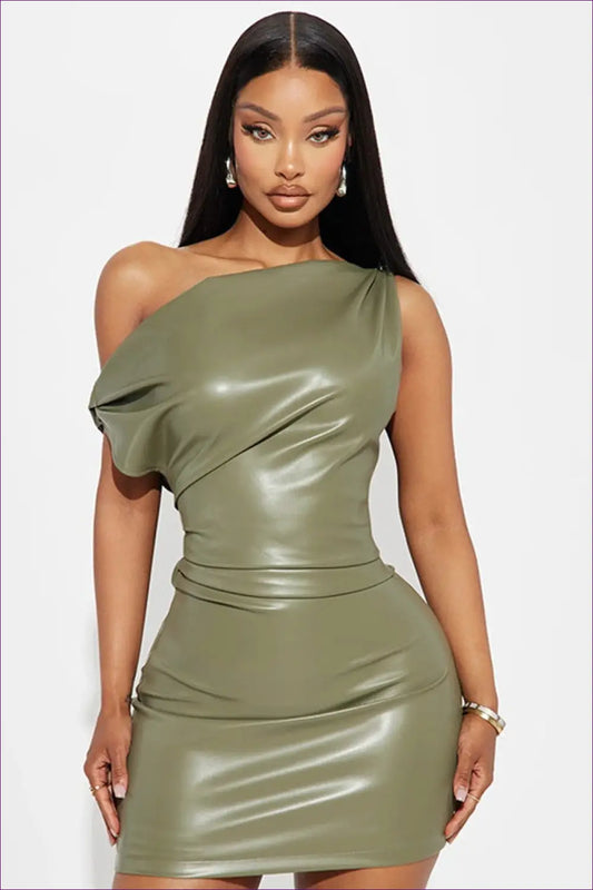 Asymmetric Faux Leather Mini Dress - Own the Night Energy - Dresses - Lingerie Hut - Bodycon • Clubwear • Cutout