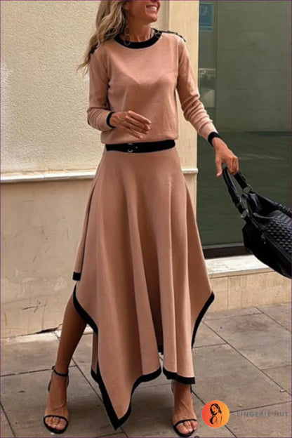 Asymmetric Hem Two-piece co Ord Set - Effortless Elegance - s / Dark Brown - Autumn • Clothing • Elegant • Everyday