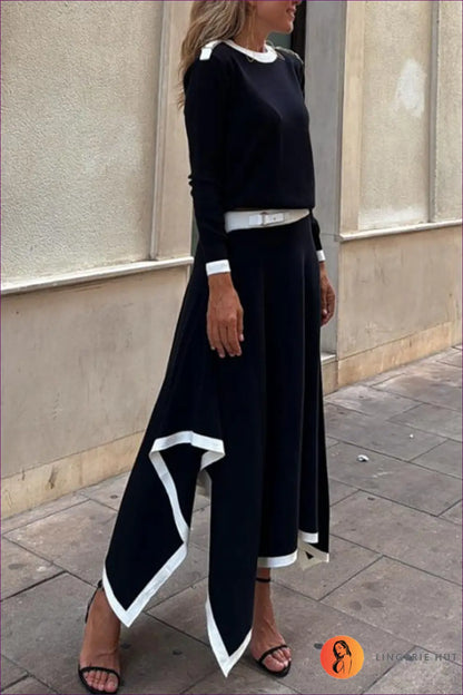 Asymmetric Hem Two-piece co Ord Set - Effortless Elegance - s / Black - Autumn • Clothing • Elegant • Everyday