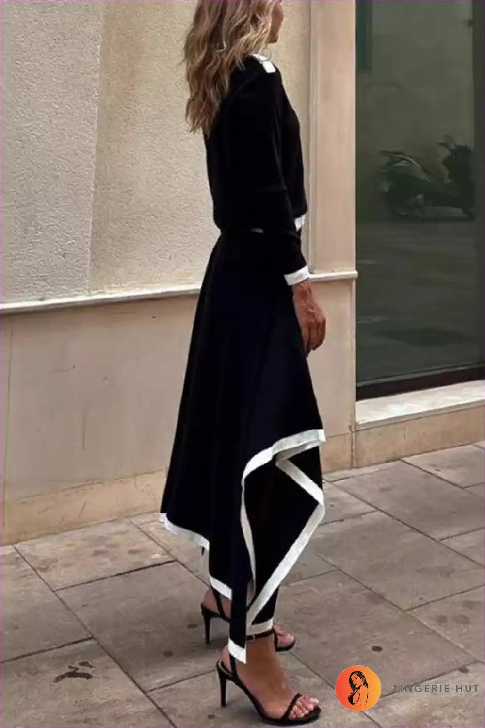 Asymmetric Hem Two-piece Set - Elegant Flow for Casual, Dresses, Everyday, Midi, Polyester