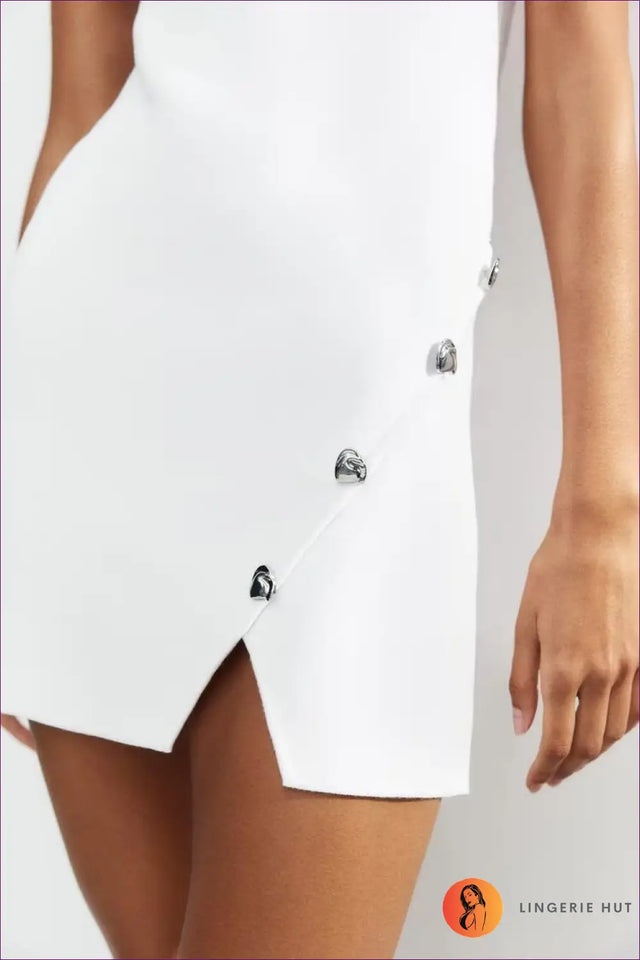 Asymmetric Knit Mini Dress with Button Detail - Modern Edge
