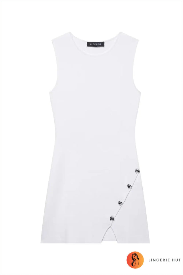Asymmetric Knit Mini Dress with Button Detail - Modern Edge