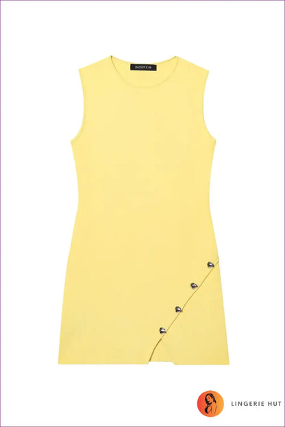 Asymmetric Knit Mini Dress with Button Detail - Modern Edge for A-line, Bodycon, Casual, Cotton, Everyday