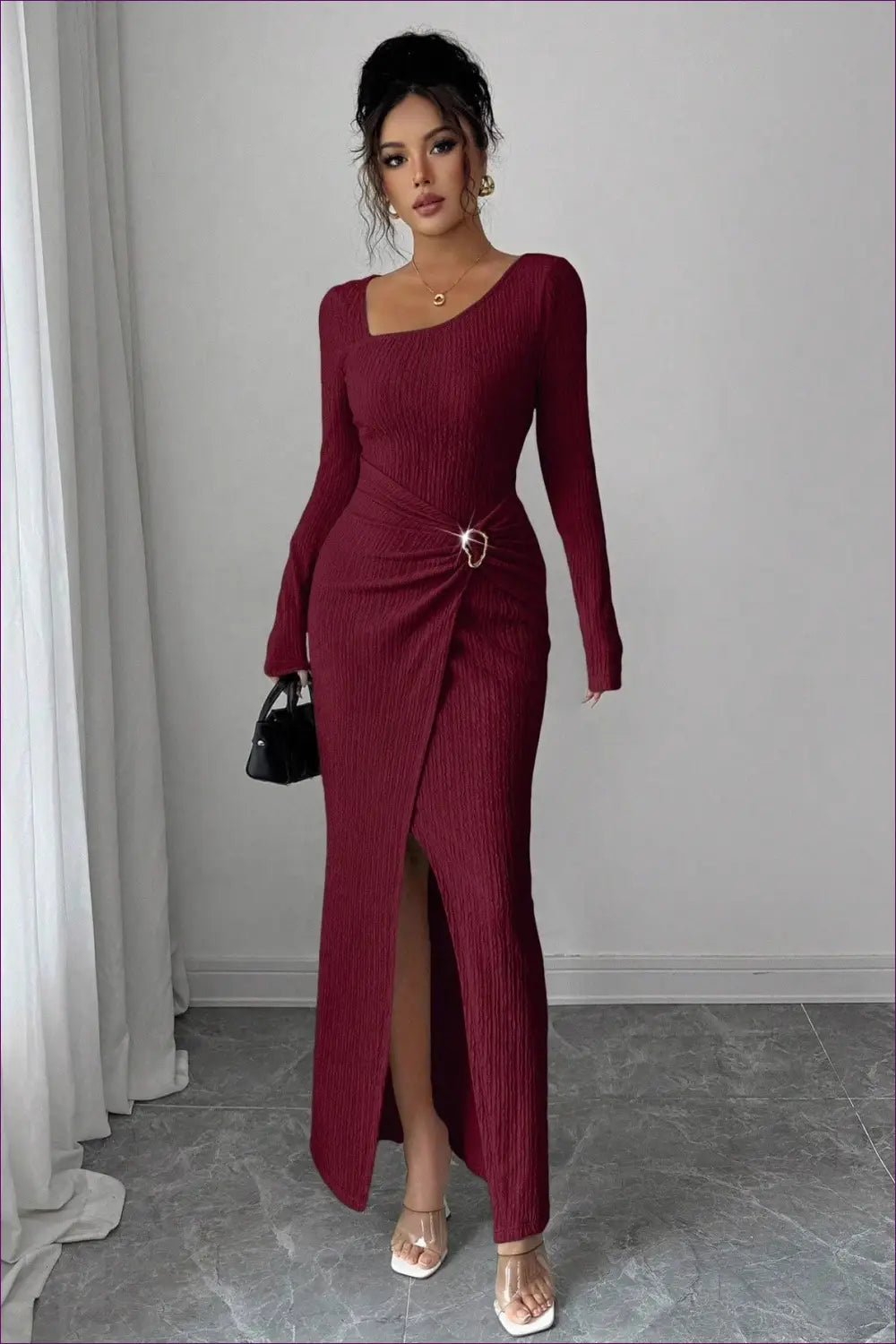Asymmetric Knitted Maxi Dress - Understated Glamour - Dresses - Lingerie Hut - Autumn • Bodycon • Casual • Cutout