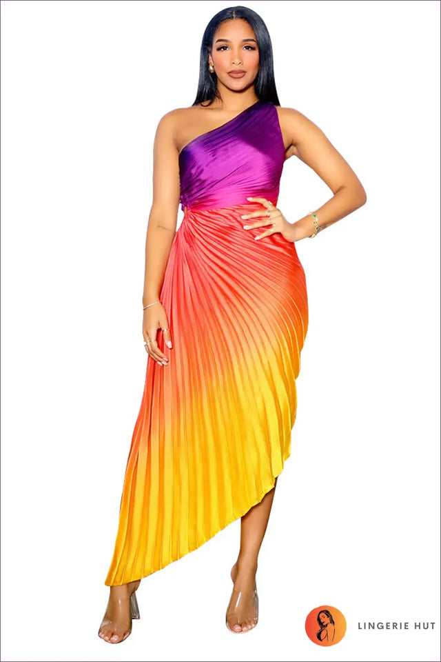 Asymmetric Maxi Dress with Pleats - Modern Resort Elegance
