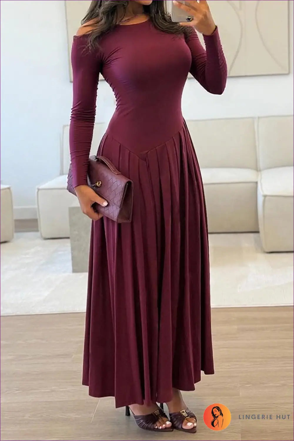 Asymmetric Maxi Dress - Understated Glamour - s / Burgundy - Dresses - Lingerie Hut - A-line • All Season • Autumn