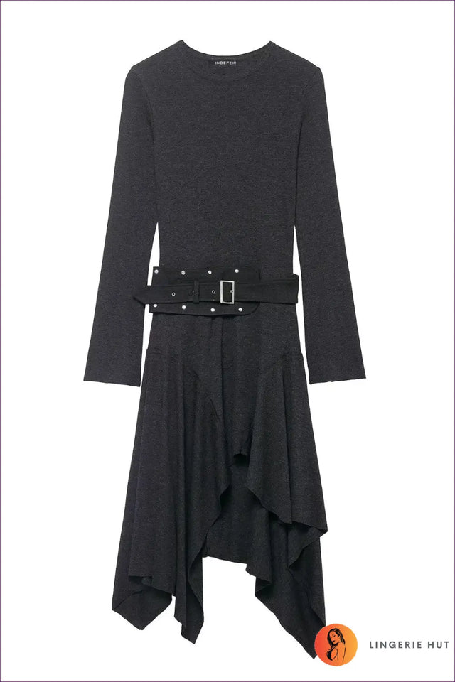 Asymmetric Midi Dress with Belt Detail - Urban Edge Statement