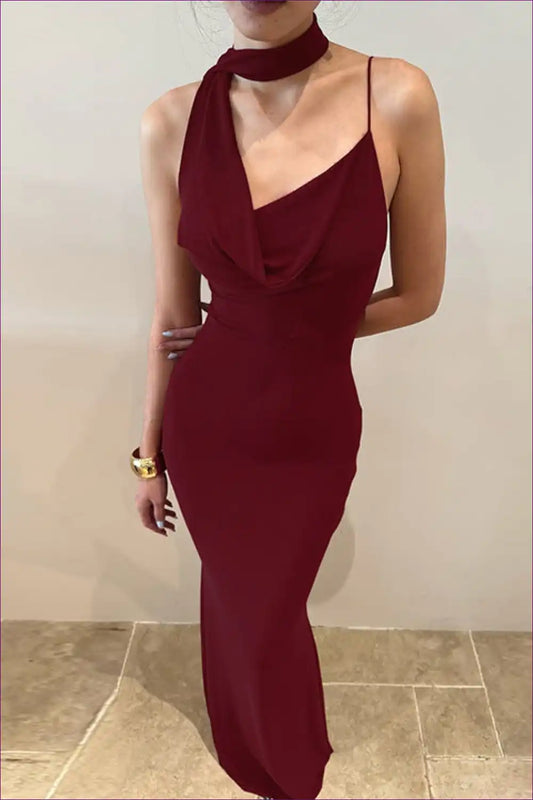 Asymmetric Midi Dress with Scarf Detail - Contemporary Edge for Dress, Dresses, Evening Wear, Formal