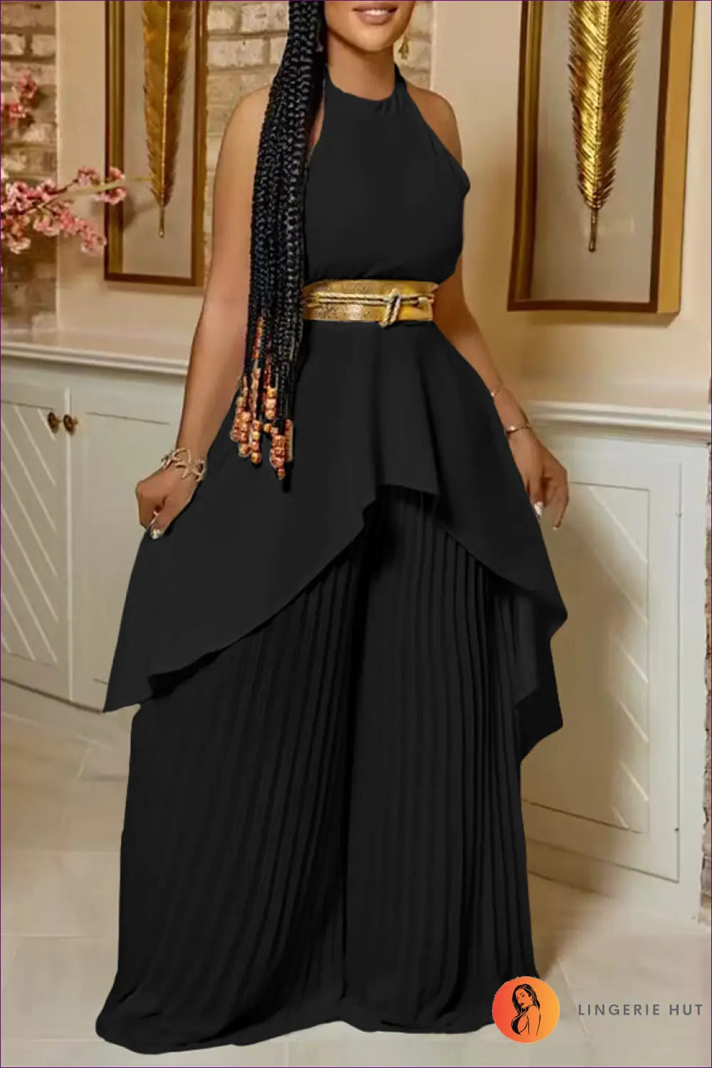 Asymmetric co Ord Set with Pleated Trousers - Effortless Chic Mood - s / Black - Clothing - Lingerie Hut - Casual