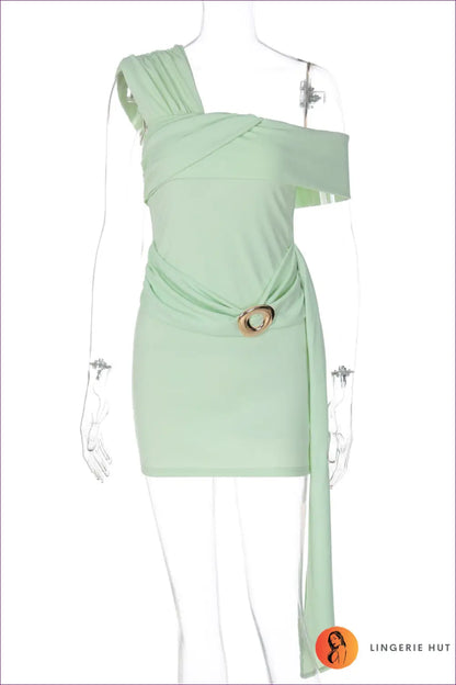 Asymmetric Ring Detail Bodycon Dress for Summer Evenings - s / Green - Dresses - Asymmetric • Bodycon Mini Dress