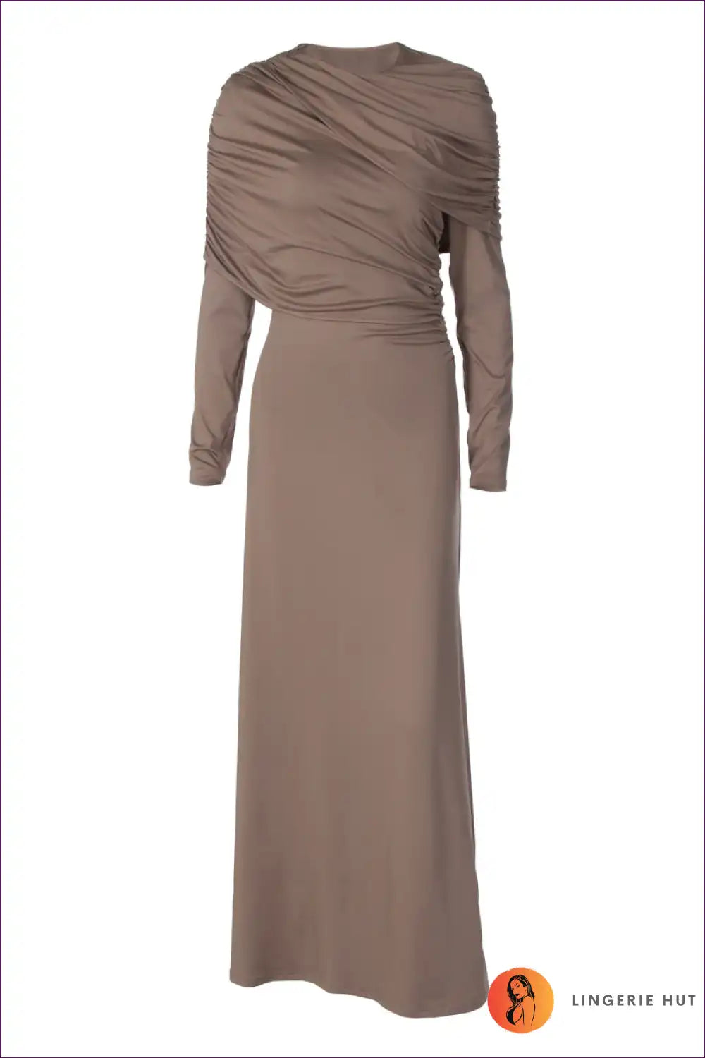 Asymmetric Ruched Maxi Dress with Draped Detail - Modern Elegance for Autumn, Dresses, Evening Wear, Formal