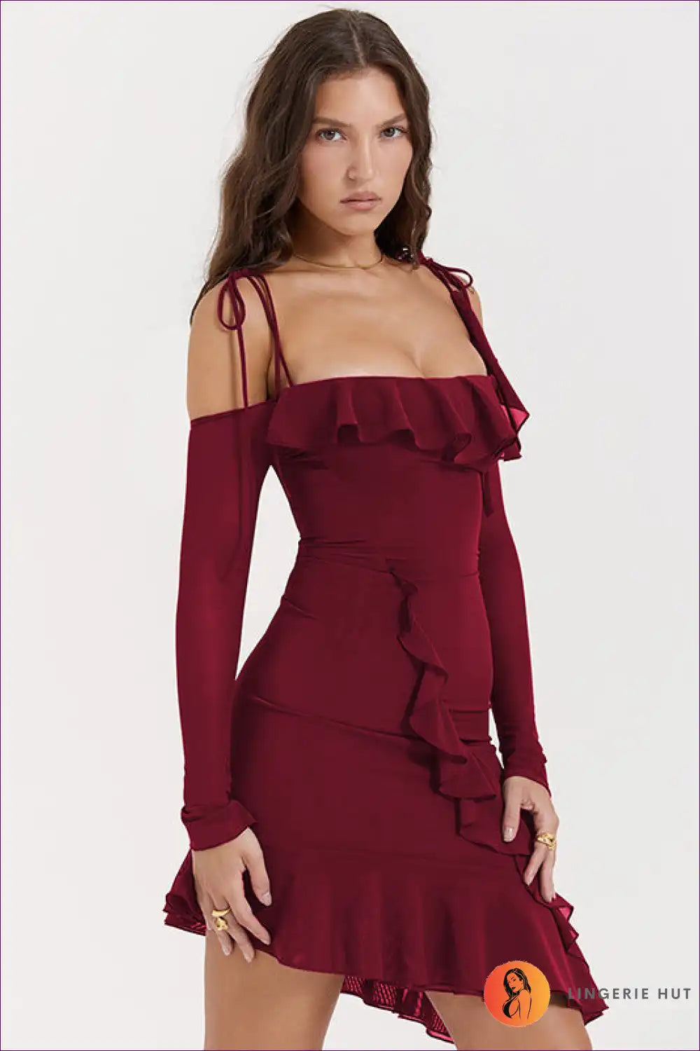 Asymmetric Ruffle Bodycon Mini Dress for Party Nights Bodycon, Clubwear, Evening Wear, Mini,