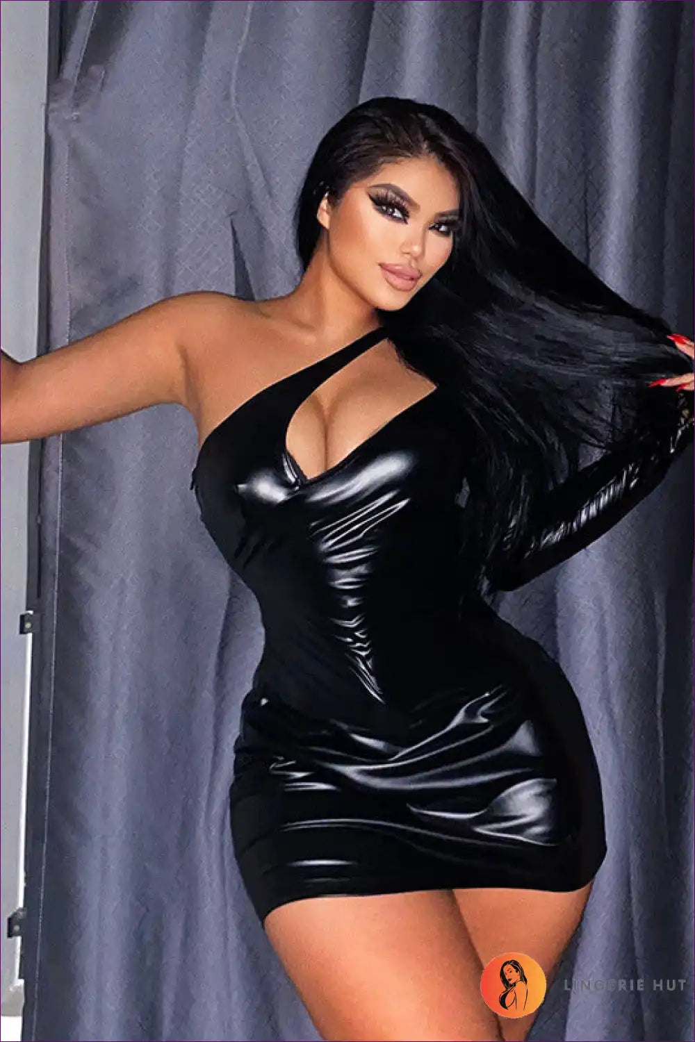 Asymmetric One-shoulder Faux Leather Dress for Party Nights Bodycon, Clubwear, Cutout, Evening Wear,