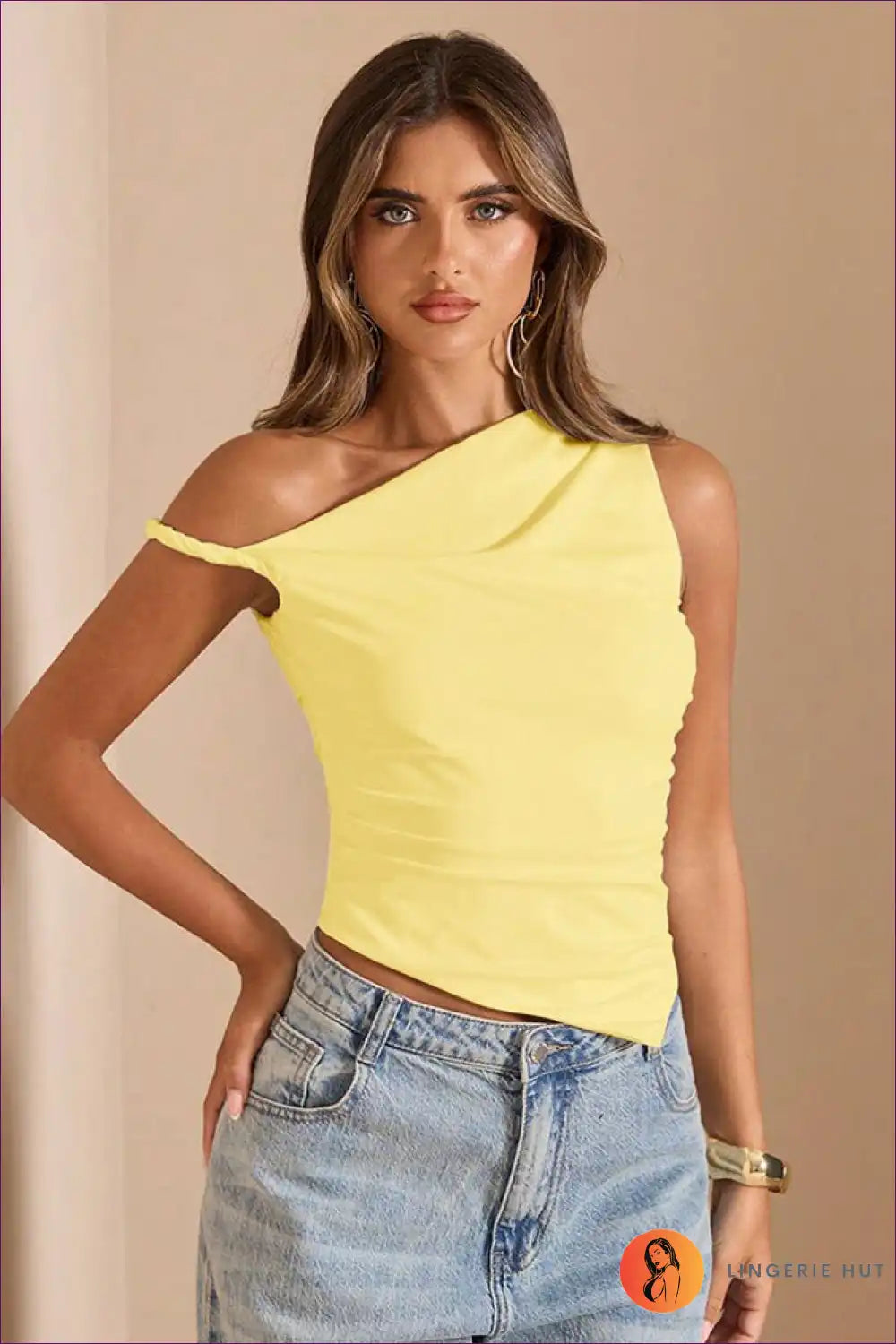 Asymmetric one Shoulder Pleated Top - Fresh Modern Vitality for Casual, just In, Party, Polyester, s