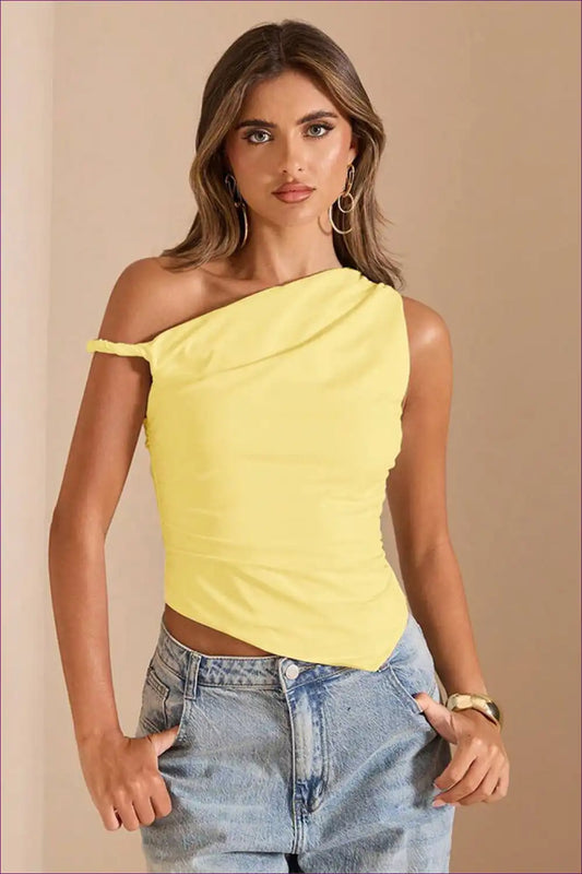 Asymmetric one Shoulder Pleated Top - Fresh Modern Vitality for Casual, just In, Party, Polyester, s