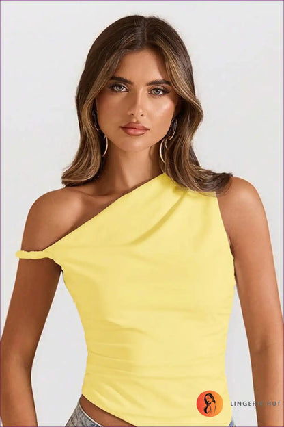 Asymmetric one Shoulder Pleated Top - Fresh Modern Vitality for Casual, just In, Party, Polyester, s