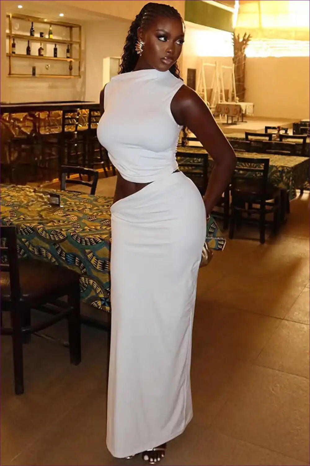 Asymmetric Two-piece Set with Ruched Skirt - Modern Muse for Bodycon, Casual, co Ord, Cutout,