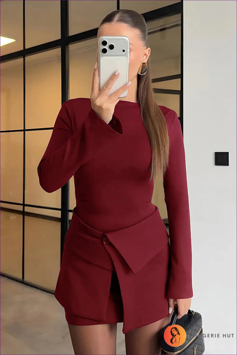 Asymmetric Wrap Bodycon Mini Dress - Understated Glamour - s / Burgundy - Dresses - Lingerie Hut - Autumn • Casual