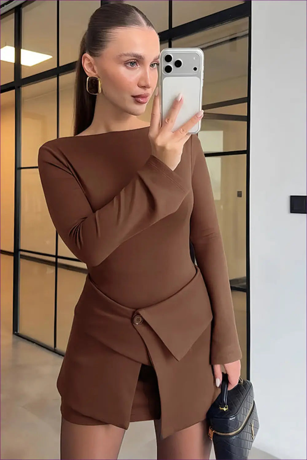 Asymmetric Wrap Bodycon Mini Dress - Understated Glamour - Dresses - Lingerie Hut - Autumn • Casual • Everyday