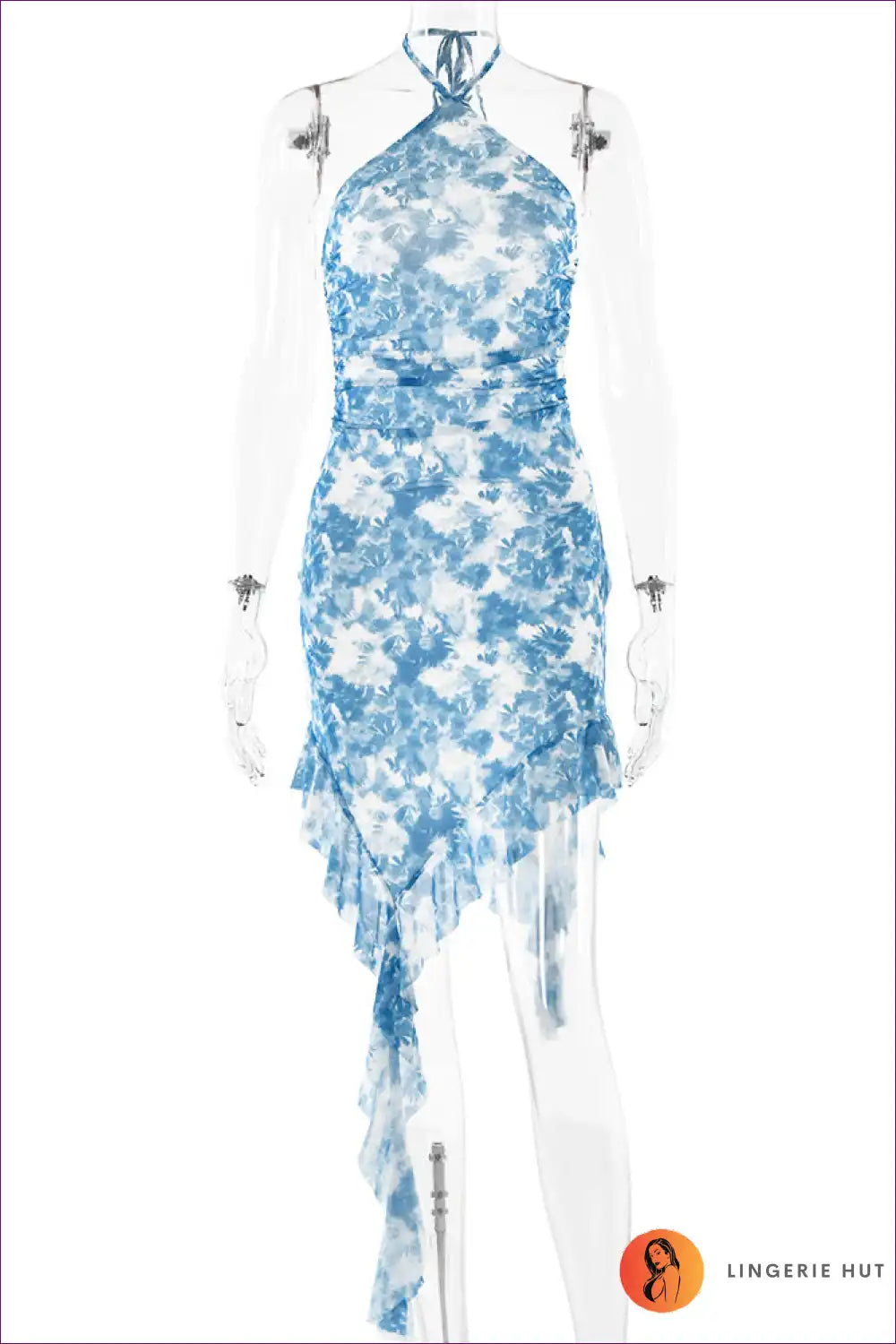 Asymmetrical Bodycon Dress with Halter Neck - Summer Party Muse for Bodycon, Casual, Cutout, Dress, Glamour