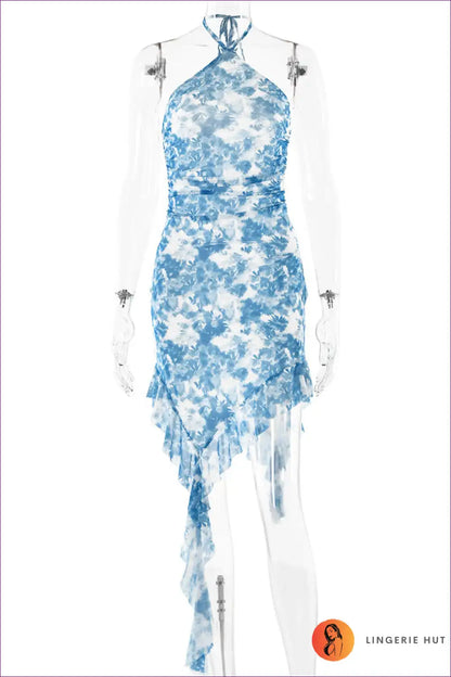 Asymmetrical Bodycon Dress with Halter Neck - Summer Party Muse for Bodycon, Casual, Cutout, Dress, Glamour